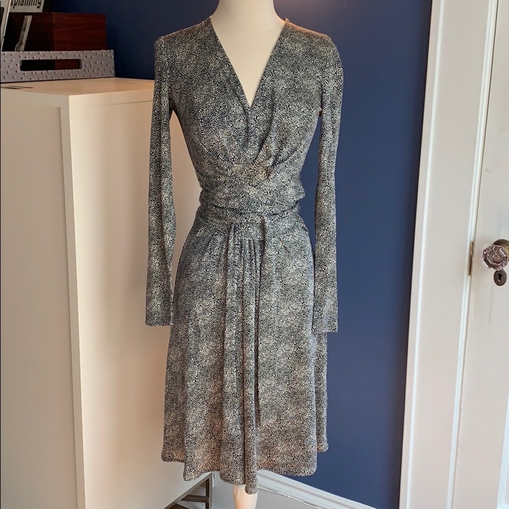 Tory Burch Navy Print Faux Wrap Dress